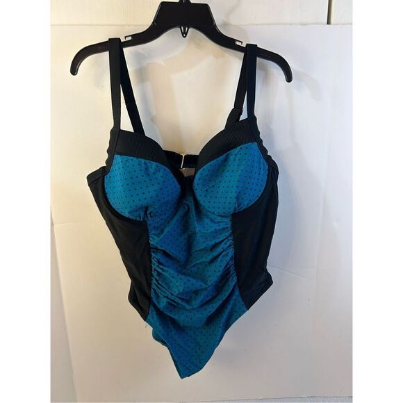 Terra & Sky bathing suit 1x (16-18w) rn52469 turquoise and black dots underwire - Picture 1 of 7